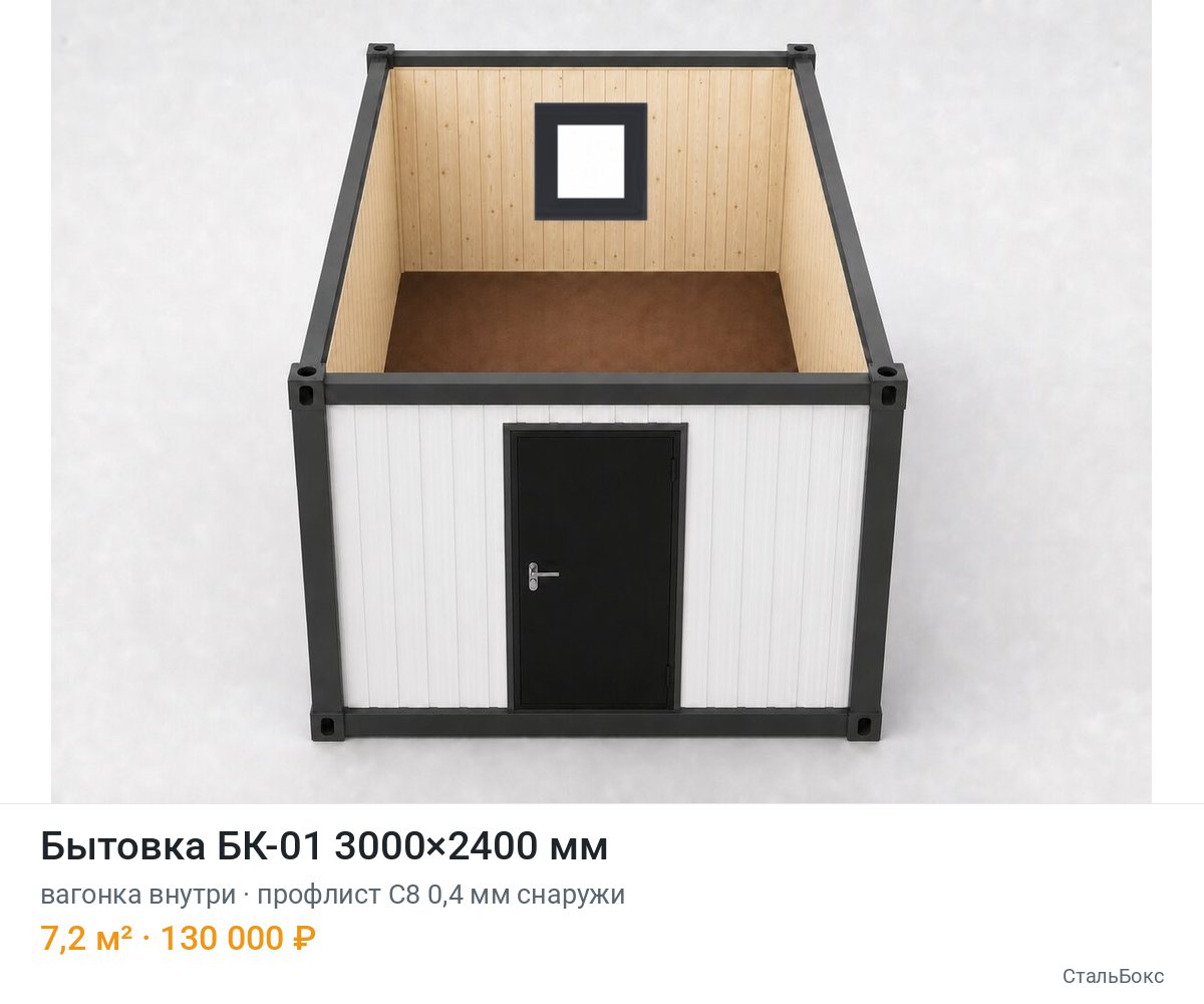 Бытовка БК-01 3000×2400, вагонка внутри, профлист С8 0,4 мм снаружи — 130 000 ₽