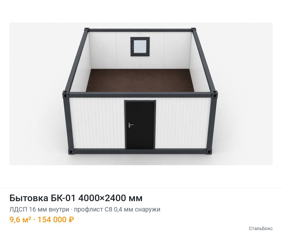 Бытовка БК-01 4000×2400, ЛДСП 16 мм внутри, профлист С8 0,4 мм снаружи — 154 000 ₽