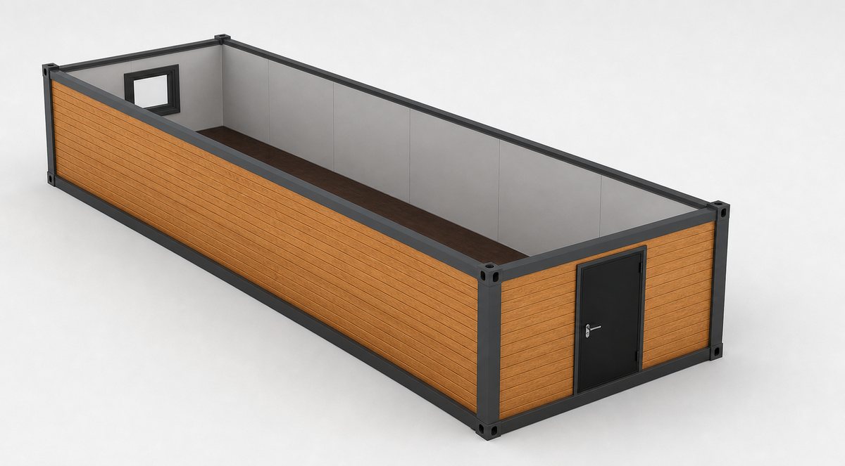 Бытовка БК-01 8000×2400, сэндвич-панель внутри, имитация бруса снаружи — фотореалистичный вид